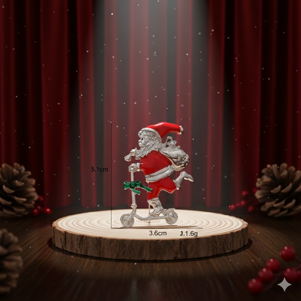 Broche "Père Noël en Trottinette"