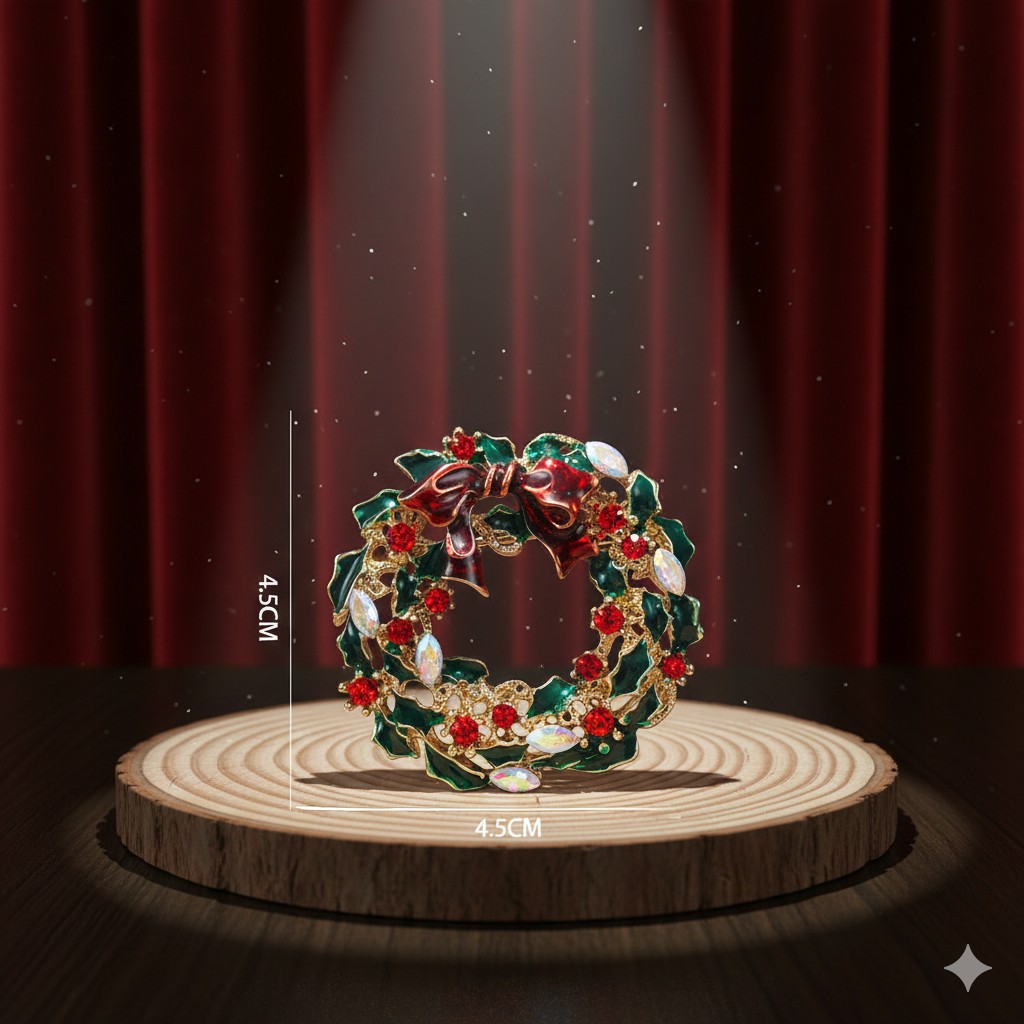 Broche "Couronne de Noël Étincelante"