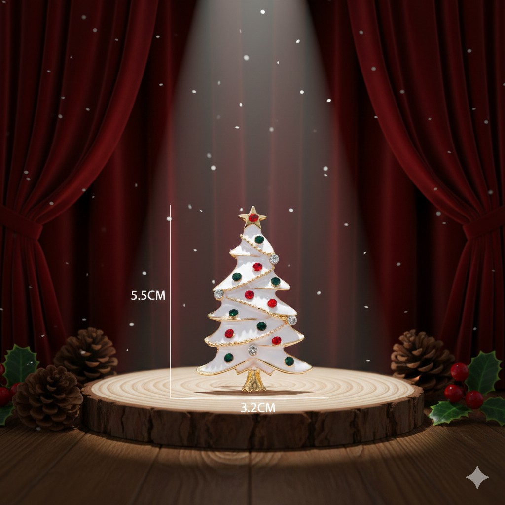 Broche "Sapin de Noël Blanc Étincelant"