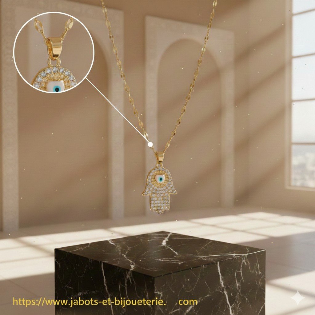 Collier "Hamsa Diamant Œil Bleu"