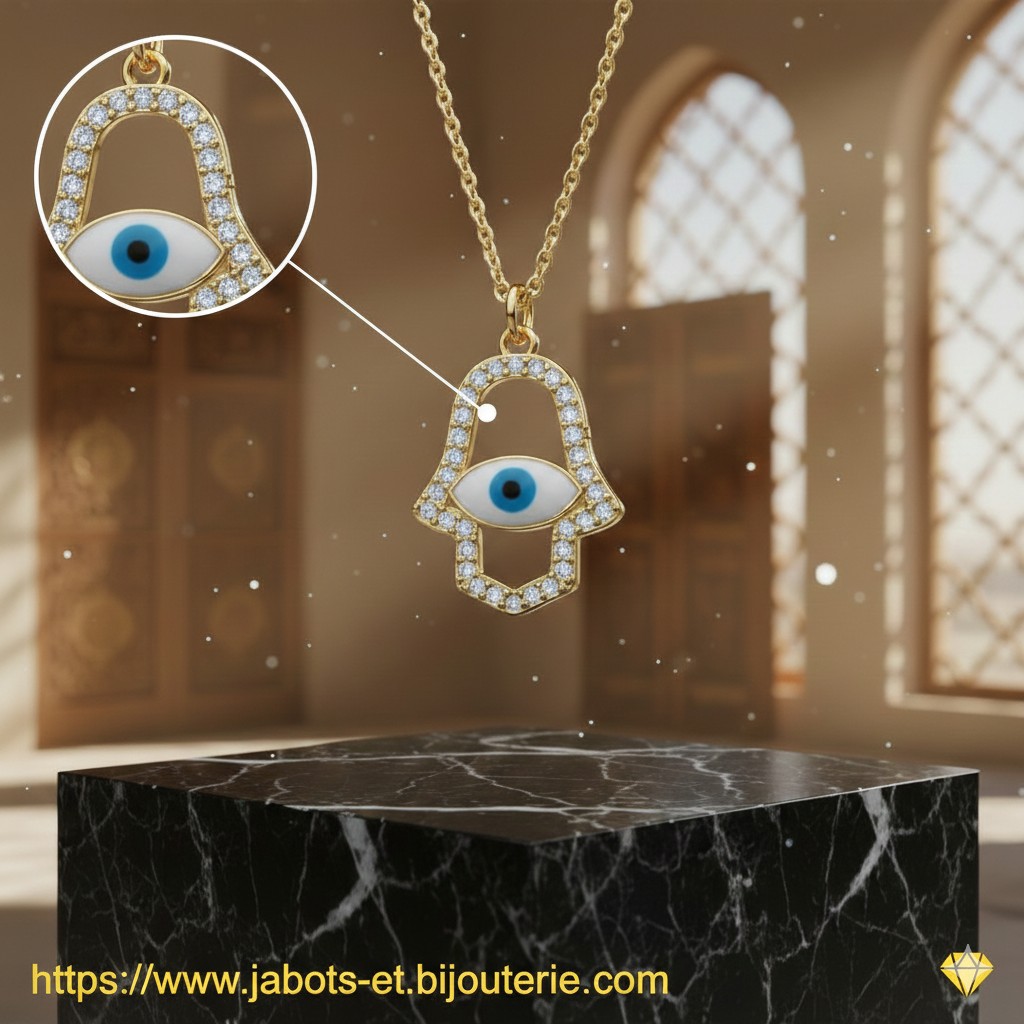Collier "Hamsa Œil Bleu Ajouré Diamant"