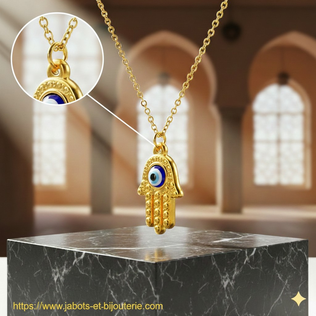 Collier "Hamsa Œil Bleu Doré"