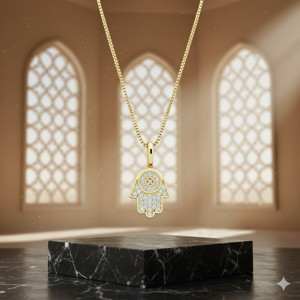 Collier "Hamsa Œil Diamant métal Jaune"