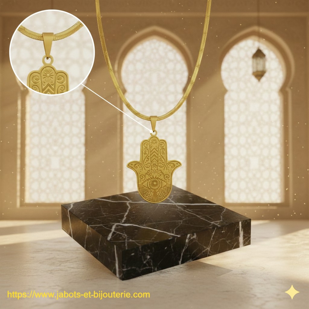 Collier "Hamsa Gravée métal Jaune"