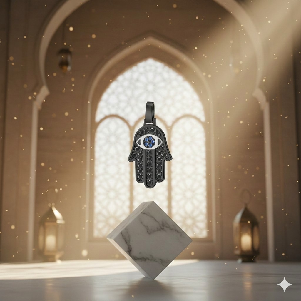Médaillon LYRA "Hamsa Noir Mystique"