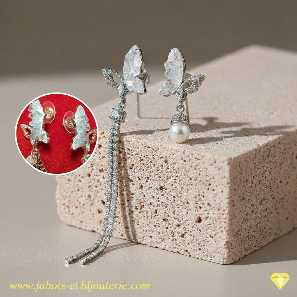 Paire de Boucles d’oreilles LYRA "Papillon de Cristal"