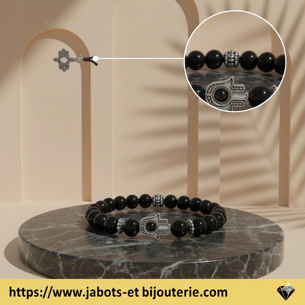 Bracelet LYRA "Hamsa Noir Élégante"