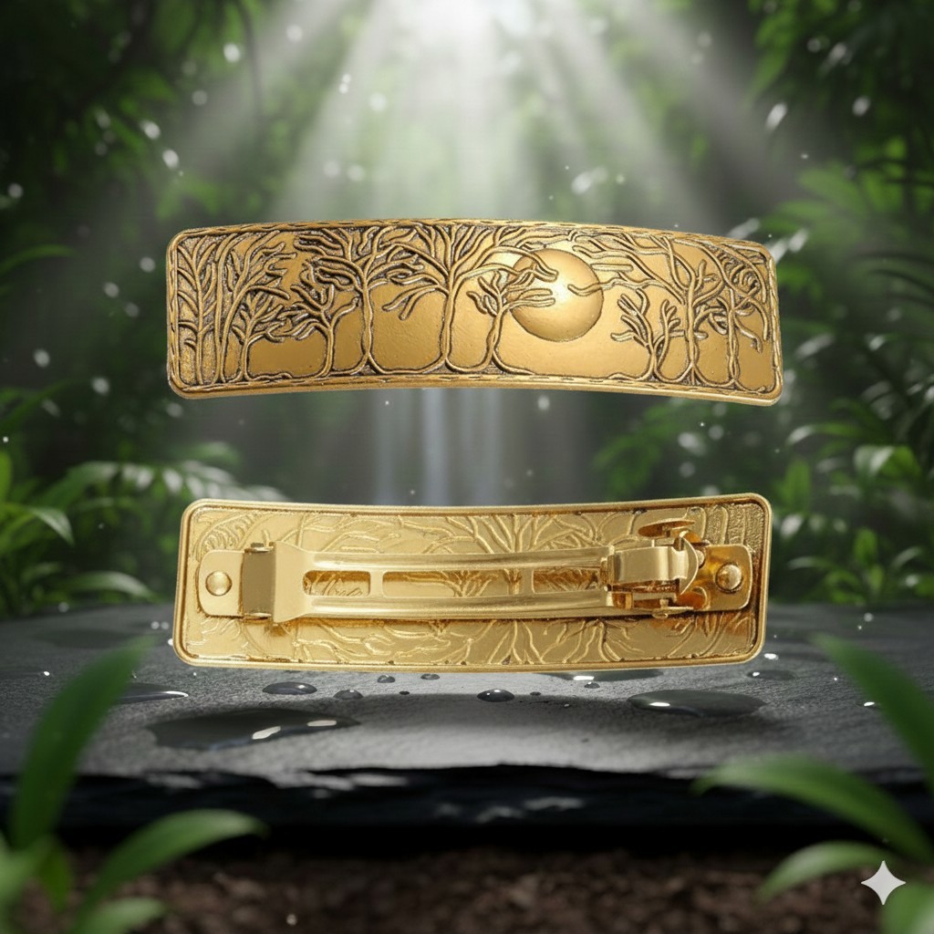 Barrette dorée "Forêt et lune"