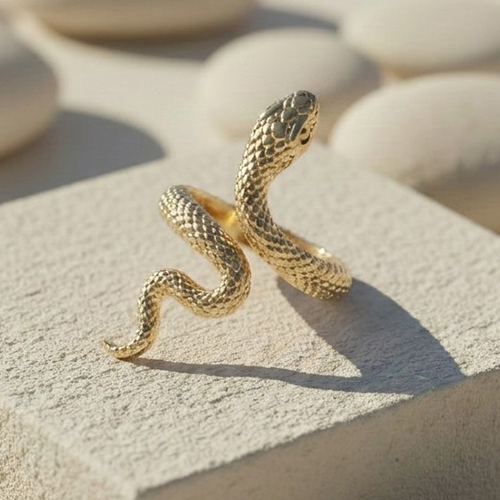 Bague LYRA "Serpent Enroulé à Tête Noire Doré" – Image 2