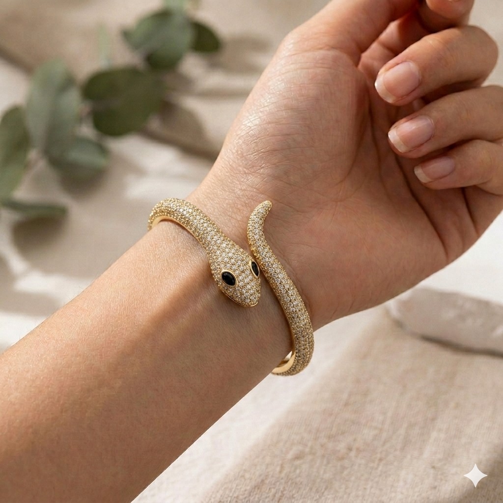Bracelet LYRA "Serpent aux Yeux Noirs"