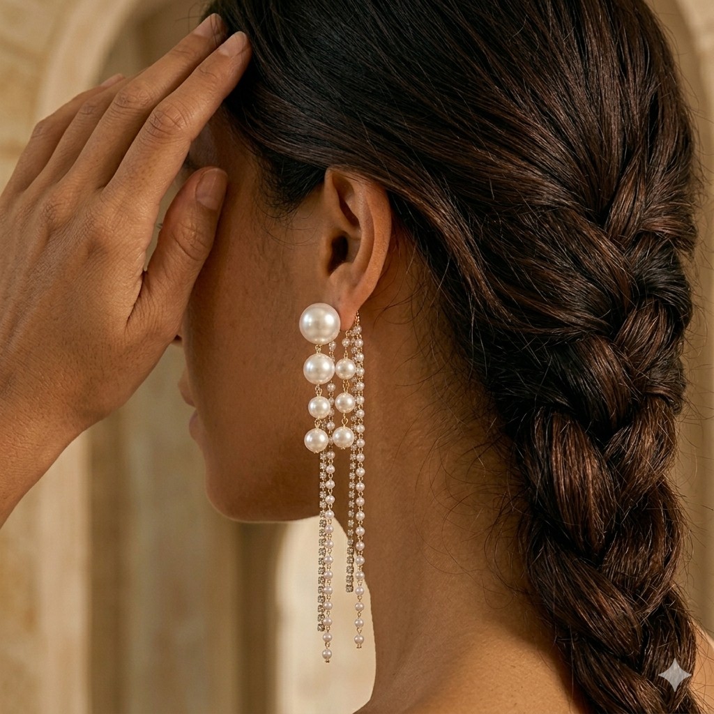 Paire de boucles d’oreilles LYRA "Cascade de Perles & Éclats"