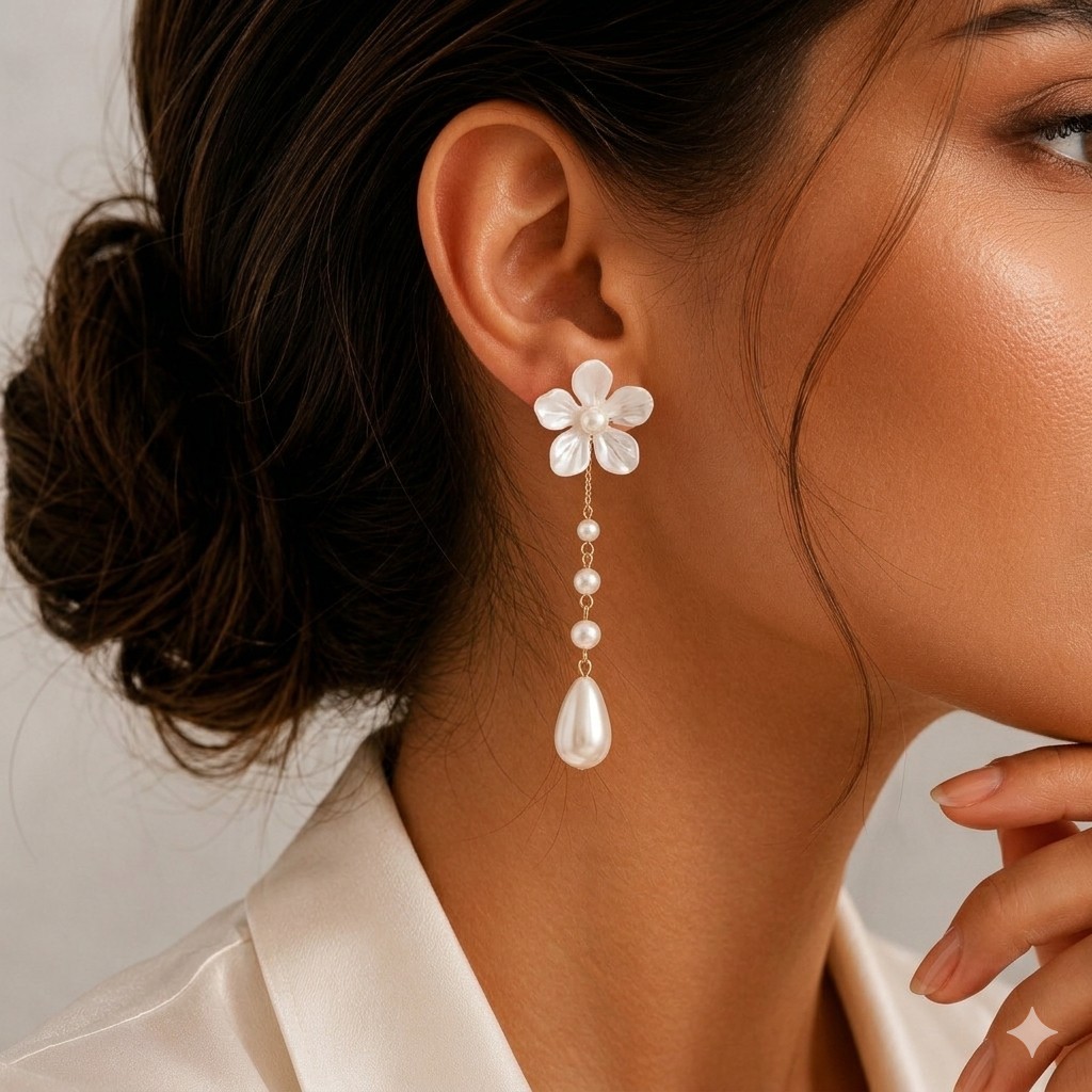 Paire de boucles d’oreilles LYRA "Pétales de Nacre & Perles"