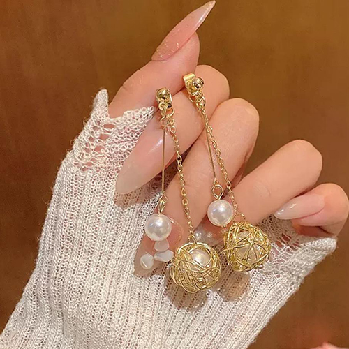 Paire de boucles d’oreilles LYRA "Cage à Perles & Strass" – Image 2
