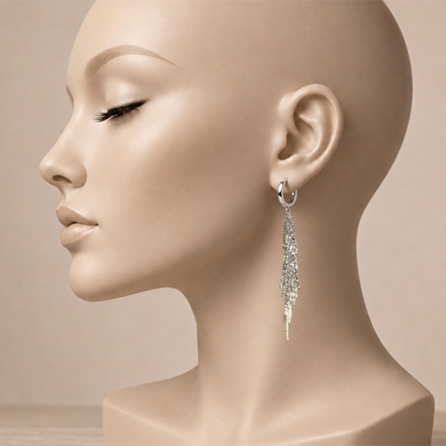 Paire de boucles d’oreilles ORIA "Cascade de Strass Argentés" – Image 2
